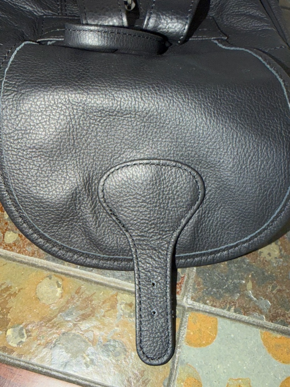 Amerileather Matte Black Pebbled Leather Drawstring Backpack - Picture 6 of 7